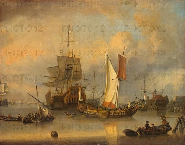 Ships at Sea in Calm Weather, 1695. Creator: Jan Claesz Rietschoof.