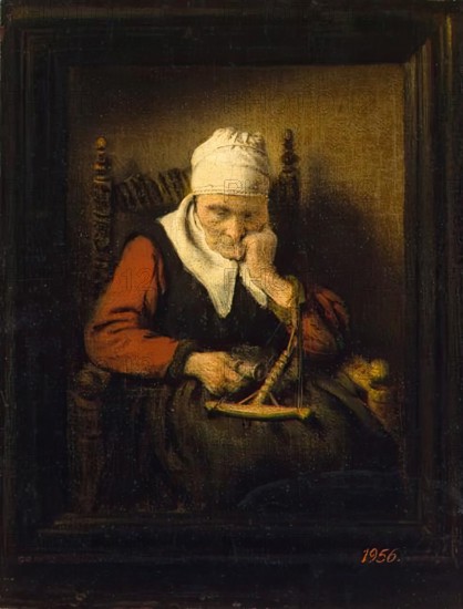 Old Woman Spinning, 1658. Creator: Nicolaes Maes.