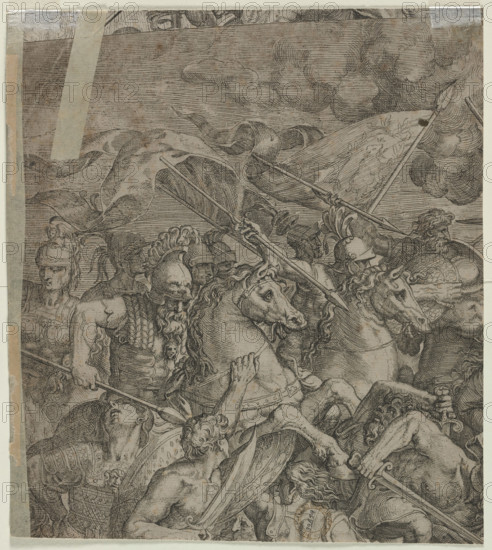Battle of the Milvian Bridge between the Roman Emperors Constantine I and Maxentius, 17th century. Creator: Anon.