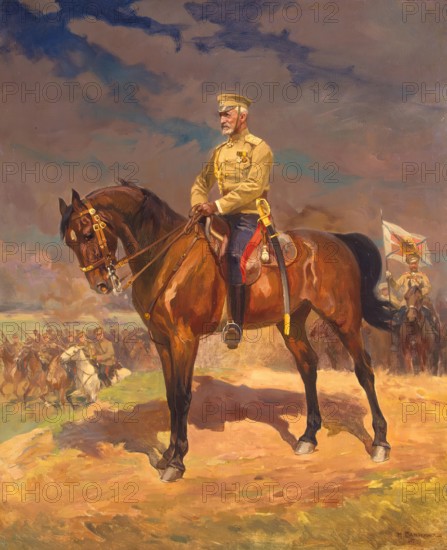 Portrait of Grand Duke Nikolai Nikolayevich (the Younger) on Horseback, 1915. Creator: Nikolay Samokysh.