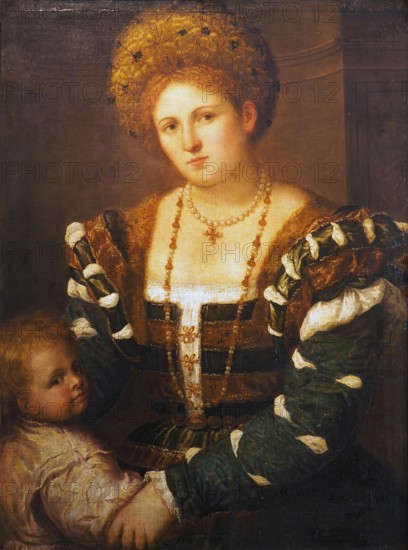 Portrait of a Lady with a Boy, 1530. Creator: Paris Bordone.