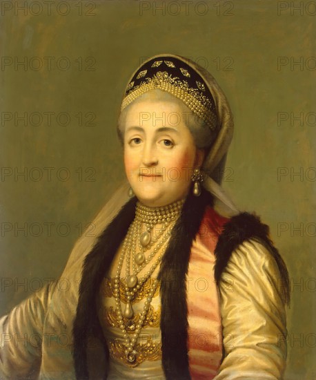 Portrait of Catherine II Wearing a Kokoshnik, (Woman's Headdress). Copy, 1835. Creator: Unknown.