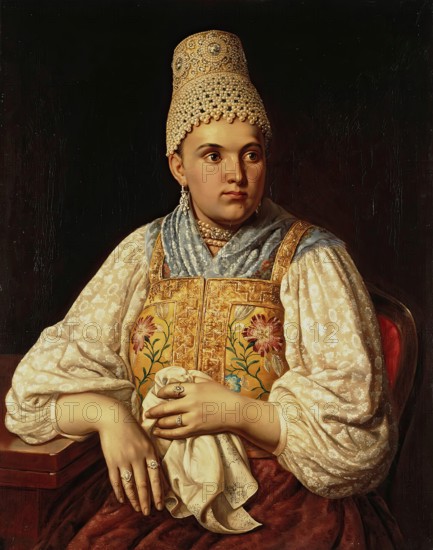 Portrait of Anna Filatova, a Merchant's Wife, 1840. Creator: Unknown.