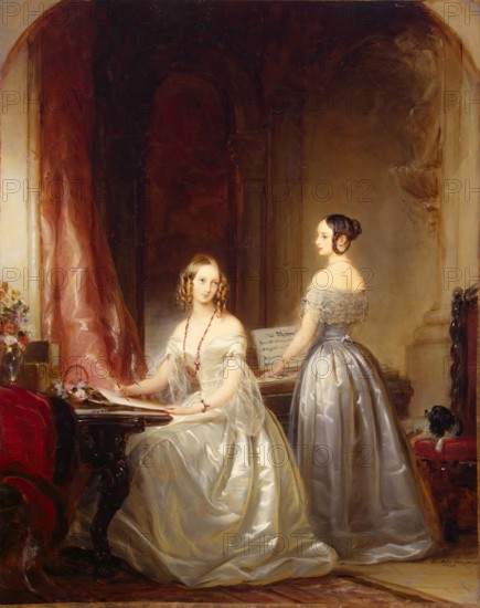 Portrait of Grand Princesses Olga Nikolayevna and Alexandra Nikolayevna, 1840. Creator: Christina Robertson.