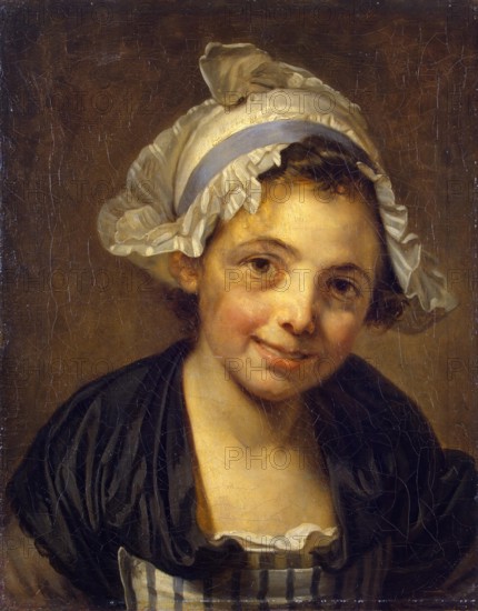 Head of a Young Girl in a Bonnet, 1760. Creator: Jean-Baptiste Greuze.