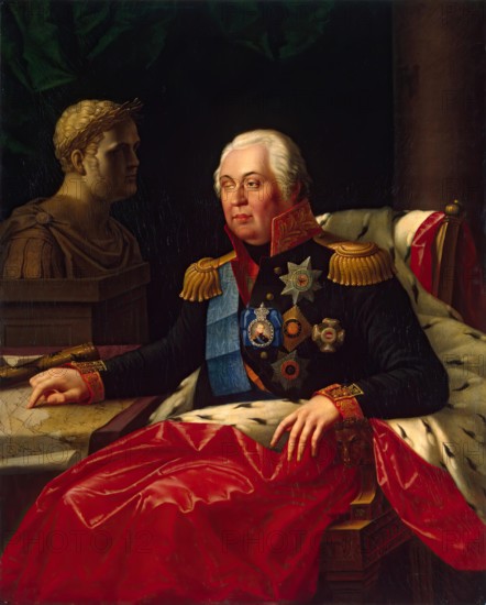 Portrait of Mikhail Kutuzov (Golenishchev-Kutuzov, Prince of Smolensk), 1820. Creator: Jozef Oleszkiewicz.