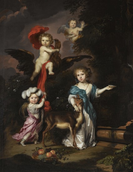 Portrait of Four Children as Ceres Ganymede Cherub and Diana, 1675. Creator: Nicolaes Maes.
