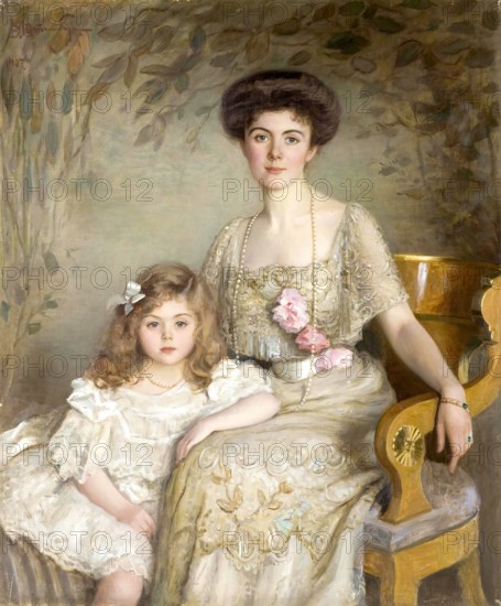 Portrait of A.V.Balashova (Born Gendrikova) with Her Daughter, 1907. Creator: Victor Schtember.