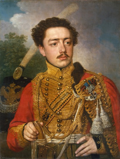 Portrait of Pavel Masyukov, the Cavalry Captain of the Life-Guards Hussar Regiment, 1817. Creator: Vladimir Borovikovsky.