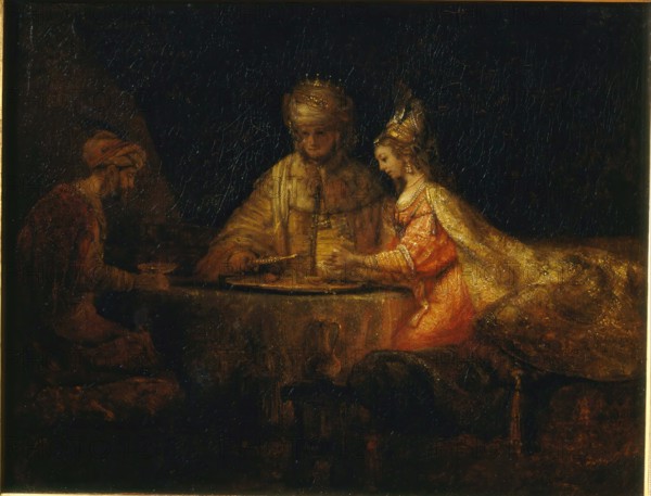 Ahasuerus and Haman at the Feast of Esther, 1660. Creator: Rembrandt Harmensz van Rijn.