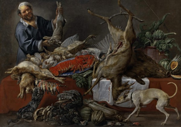 Cook at the Table with Game, 1650. Creators: Paul de Vos, Jacob Jordaens I.