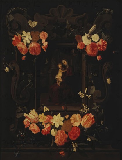 Madonna and Child Framed a Garland of Flowers, 1644. Creator: Erasmus Quellinus.