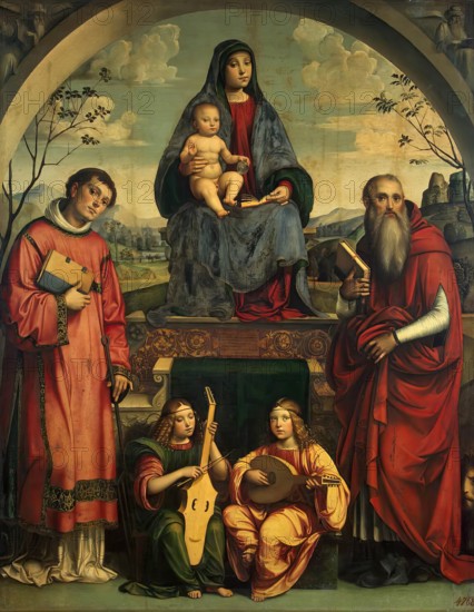Madonna and Child with St Lawrence and St Jerome and Two Angels Making Music, 1500. Creator: Francesco Francia.