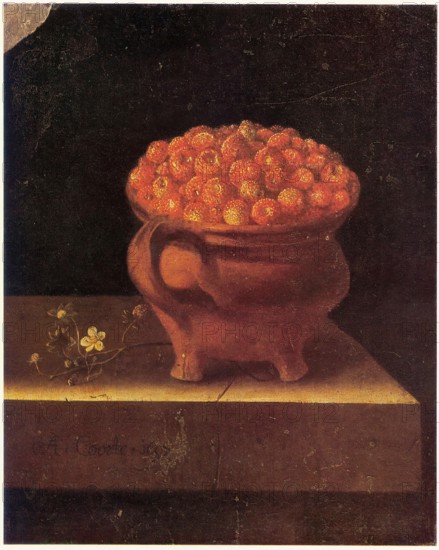 Strawberries in a Stone Jar, 1697. Creator: Adriaen Coorte.