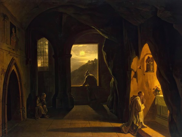 Monks in a Cave, 1850. Creator: Francois-Marius Granet.