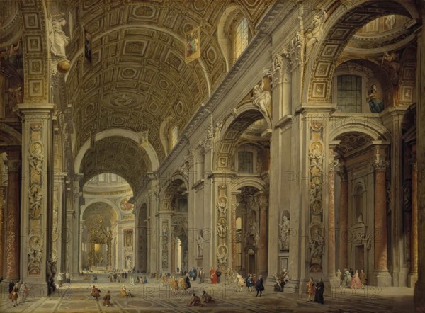 Interior of St Peter's Cathedral in Rome, 1750. Creator: Giovanni Paolo Panini.