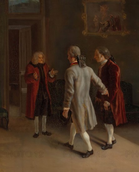 Voltaire Welcoming his Guests, 1750. Creator: Jean Huber.