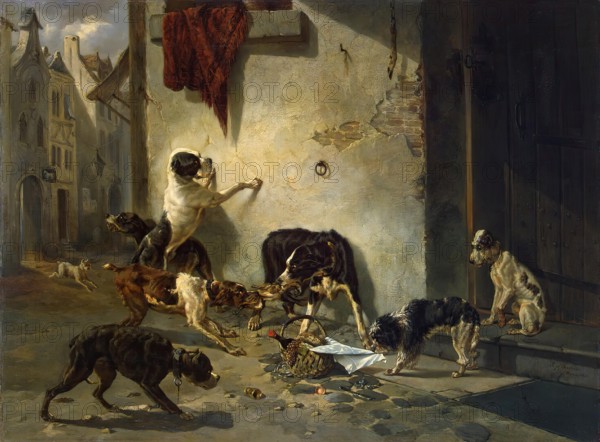 Dog Carrying Dinner to its Master (Fable by La Fontaine), 1846. Creator: Joseph Stevens.