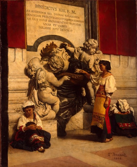 Holy Water Font by St Peter's Basilica in Rome, 1868. Creator: Leon Joseph Florentin Bonnat.