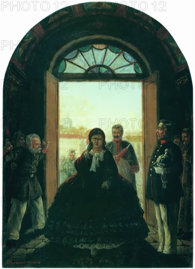The Governess Entering the Church, 1884. Creator: Leonid Solomatkin.