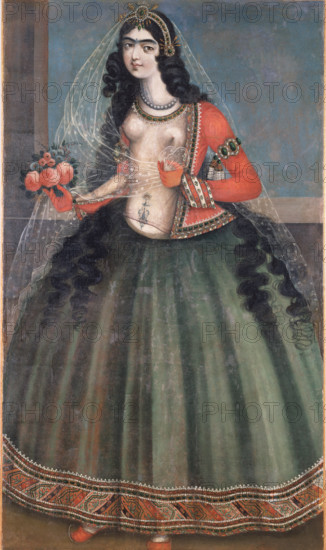 Woman with a Bouquet of Roses, 1850. Creator: Anon.