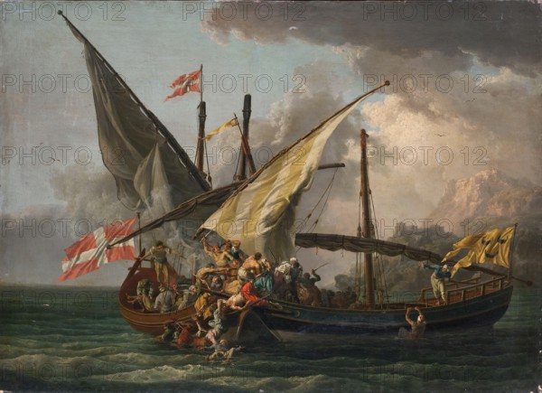 Sea Battle: Grappling with a Ship, 1765. Creator: Pierre-Jacques Volaire.