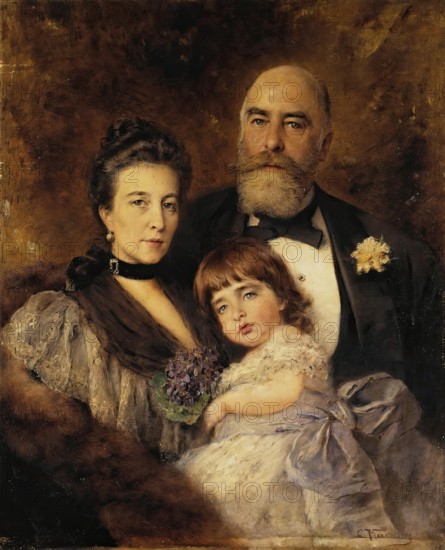 Group Portrait of M.S. Volkov, S.N. Volkova and S.M. Volkov-Monsey, 1900. Creator: Konstantin Makovsky.