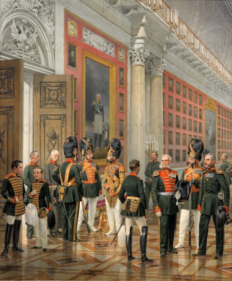 View of the War Gallery of 1812 in the Winter Palace (Company of Court Grenadiers), 1862. Creator: Karl Piratsky.