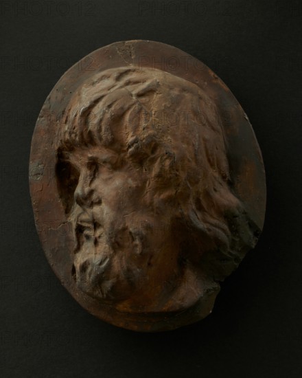 Cast of head of Dacian with long flowing hair and beard. Creator: Unknown.