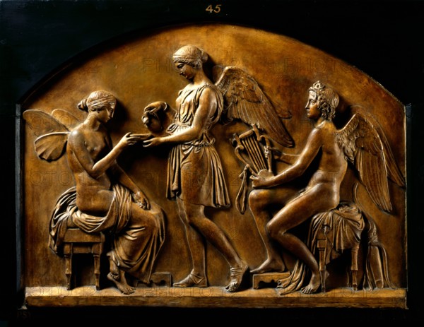 Psyche receiving Nectar from Hebe in the Presence of Celestial Love, 1848. Creator: John Gibson.