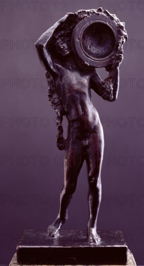 Sketch model for figure holding tripod incense burner in 'The Daphnephoria', c1873. Creator: Frederic Leighton.
