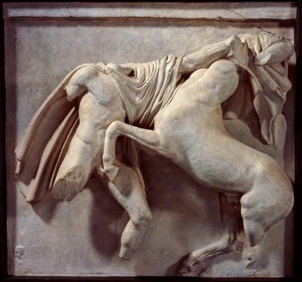 Cast of lunging Lapith and rearing centaur from Parthenon..., c447-438 BC, (c1820s). Creator: Unknown.