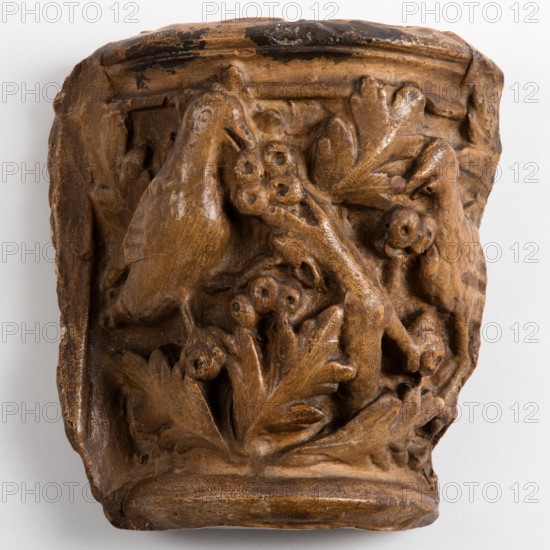 Cast of capital with birds eating from fruit-bearing plant, c1850. Creator: Unknown.