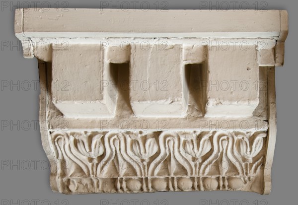 Cast of a cornice with dentils and cyma reversa with tulip-and-dart..., 19th cent. Creator: Unknown.
