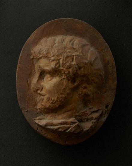 Cast of head of bearded Roman official wearing cloak. Creator: Unknown.
