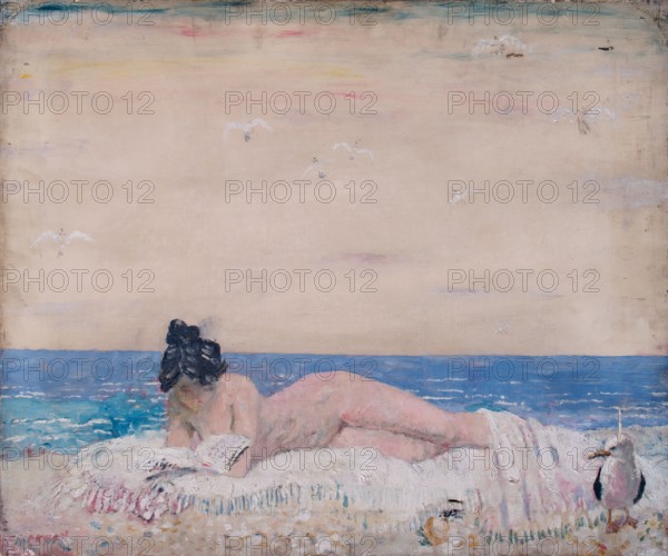 Female model reading on the seashore, 1930-(1931?). Creator: William Orpen.