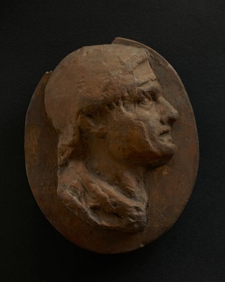Cast of head of Roman soldier with creased brow. Creator: Unknown.