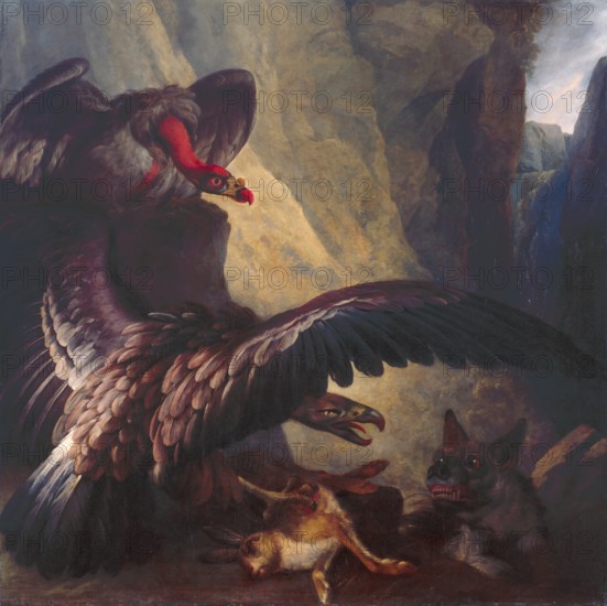Eagle and Vulture disputing with a Hyena, c1801. Creator: Philip Reinagle.