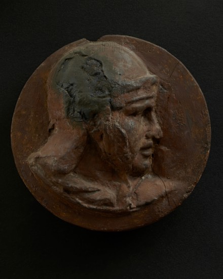 Cast of head of Roman soldier with left arm raised and engaged expression. Creator: Unknown.