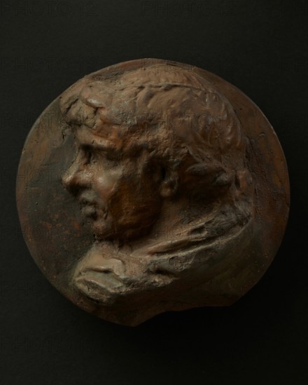 Cast of head of Roman man wearing wreath. Creator: Unknown.
