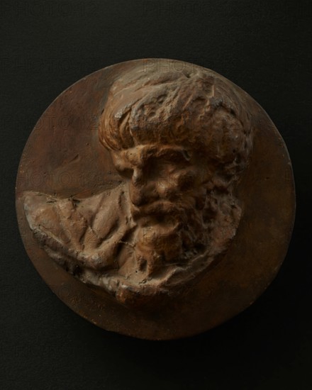 Cast of the head of a Dacian man looking down and to his right. Creator: Unknown.