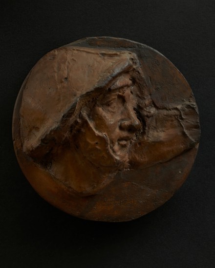 Cast of head of Roman soldier in helmet craning forward. Creator: Unknown.