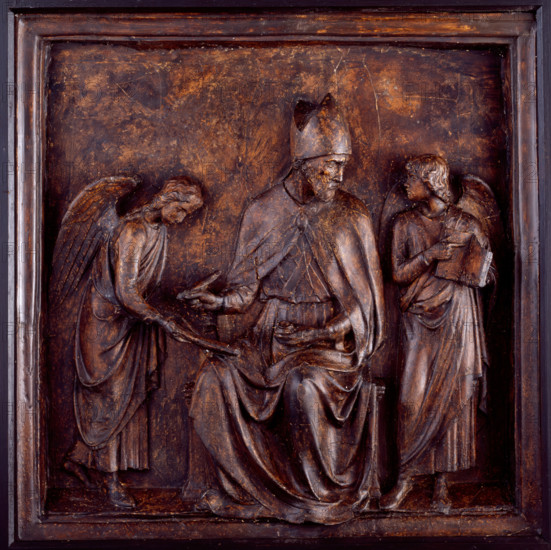 Cast of a bronze panel depicting St Augustine with two angels...Duomo, Florence), 19th century? Creator: Unknown.