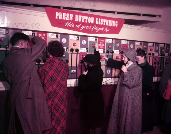 'Press Button Listening', HMV, Oxford Street, London, 1953.  Creator: Arthur Charles Kirby Ware.