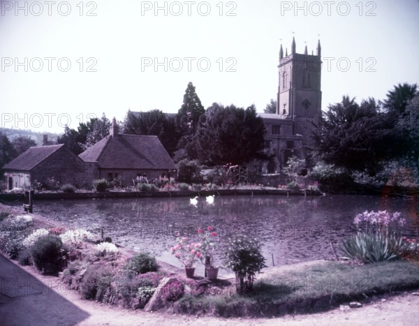 Millpond and church, Blockley, Gloucestershire, c1955. Creator: Arthur Charles Kirby Ware.