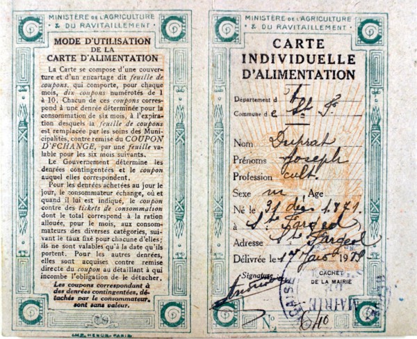 Tickets de rationnement de la 1ère Guerre Mondiale