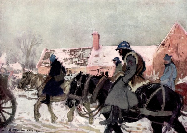 Première guerre mondiale. Novembre 1917, avril 1918, six mois dans la Somme. Un convoi d'artillerie