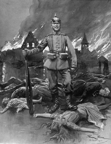 Dessin de propagande française contre l'armée allemande en 1914
