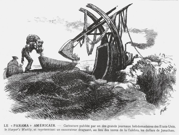 Caricature sur le percement du canal de Panama publiée par un grand journal journal américain, le