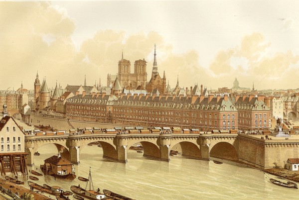 La Seine et le pont Neuf à Paris. La cité et le Pont-neuf en 1665, de GàD : Le pont aux Change, la